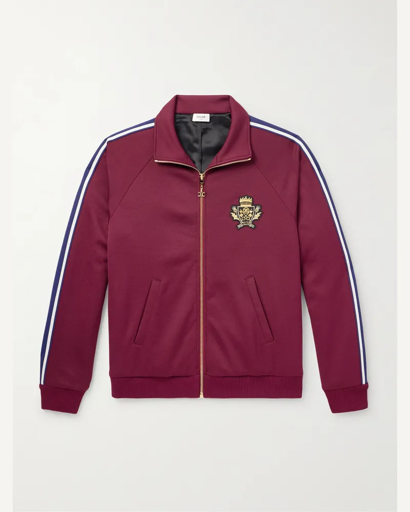 Celine Trainingsjacke aus Jersey mit Logoapplikation und Streifen Burgunder