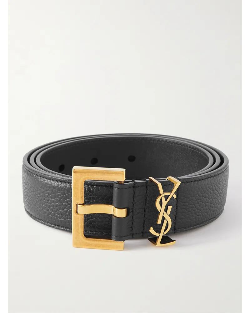 Saint Laurent 3cm Full-Grain Leather Belt Schwarz