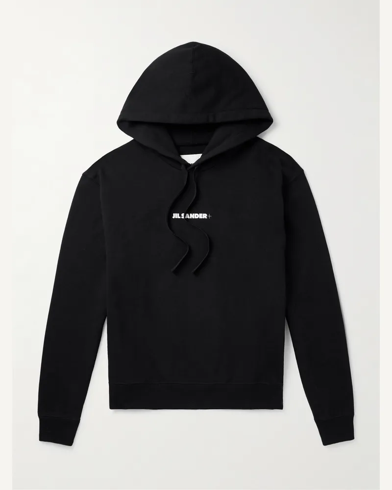 Jil Sander Hoodie aus Baumwoll-Jersey mit Logoprint Schwarz