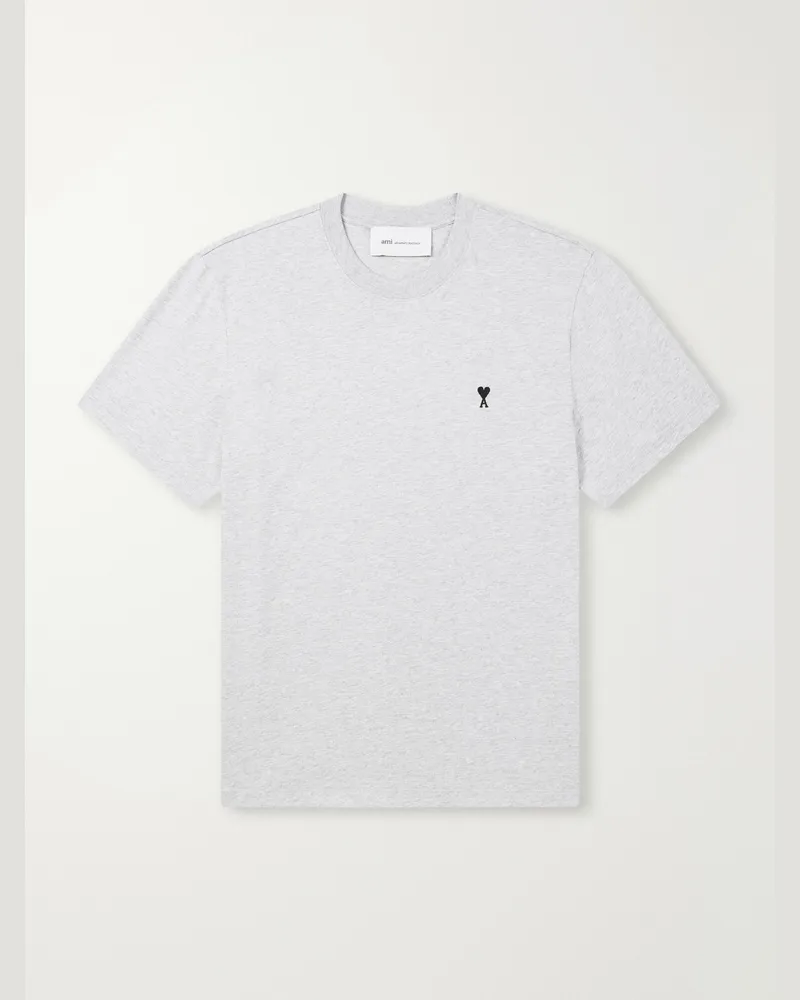 AMI Paris Logo-Embroidery Cotton-Jersey T-shirt Gray
