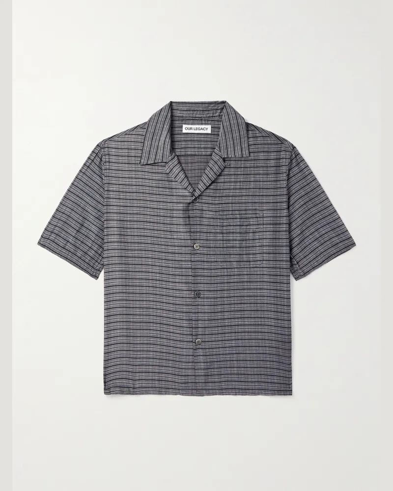 Our Legacy Heusen Hemd aus einer Baumwoll-Seidenmischung mit Karomuster und wandelbarem Kragen Grau