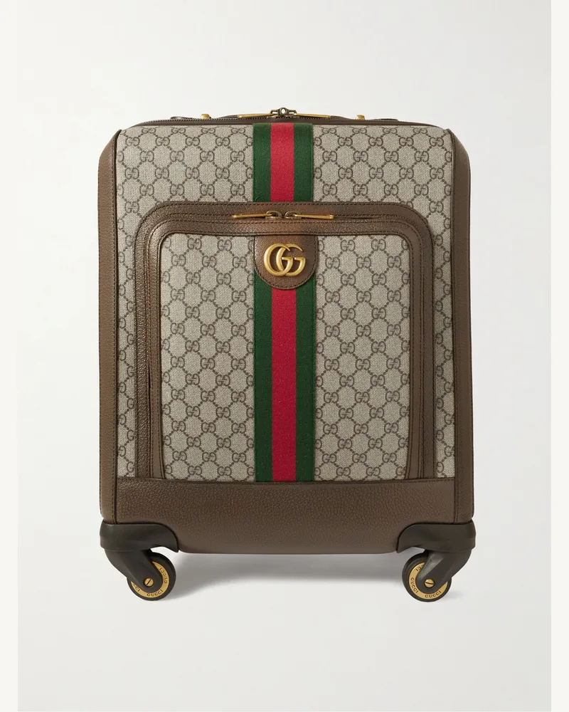 Gucci Savoy Leather-Trimmed Printed Coated-Canvas Suitcase Neutrals