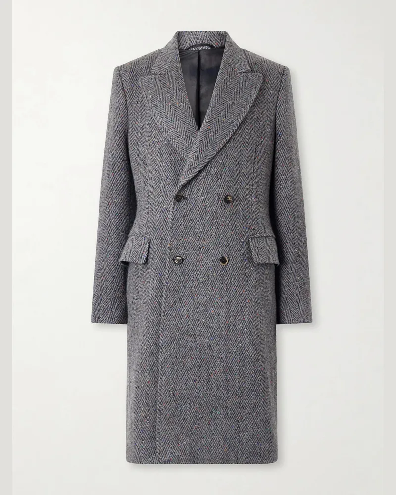 Gabriela Hearst McAffrey Double-Breasted Wool and Cashmere-Blend Herringbone Coat Gray