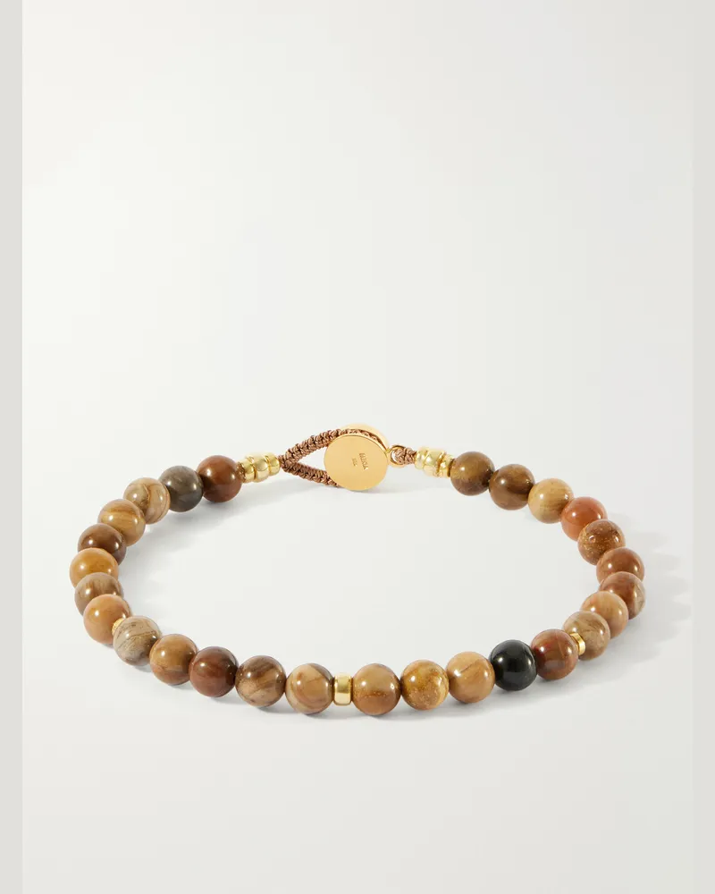 Mikia Circle 8 Gold-Plated Sterling Silver, Petrified Wood and Flint  Beaded Bracelet Brown