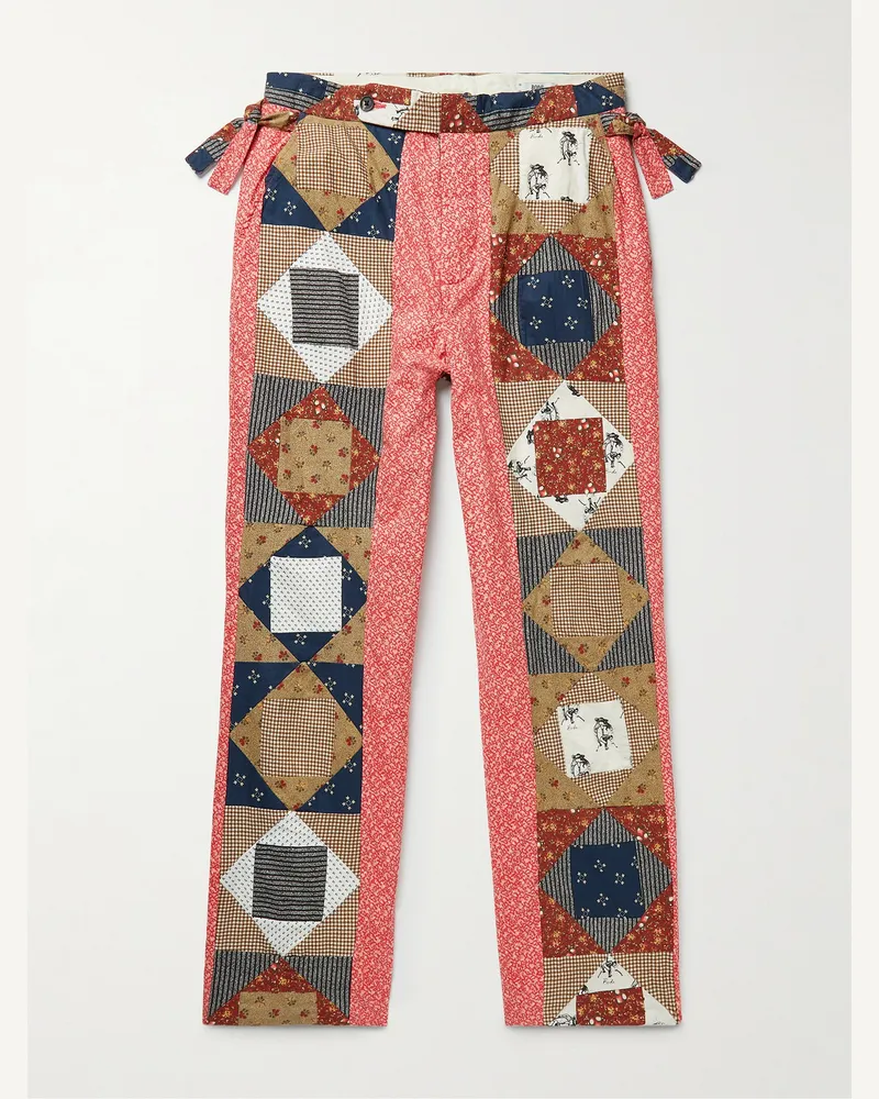 BODE Bedruckte Hose mit geradem Bein aus Baumwolle in Patchwork-Optik Rot