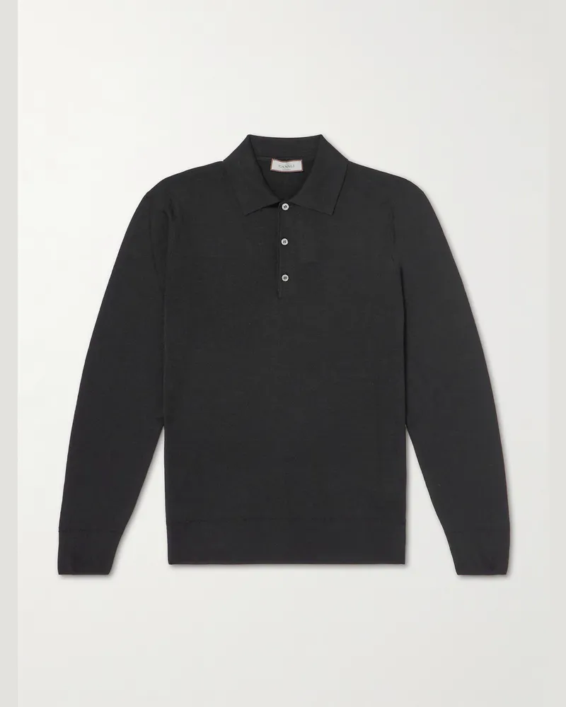 Canali Wool Polo Shirt Black