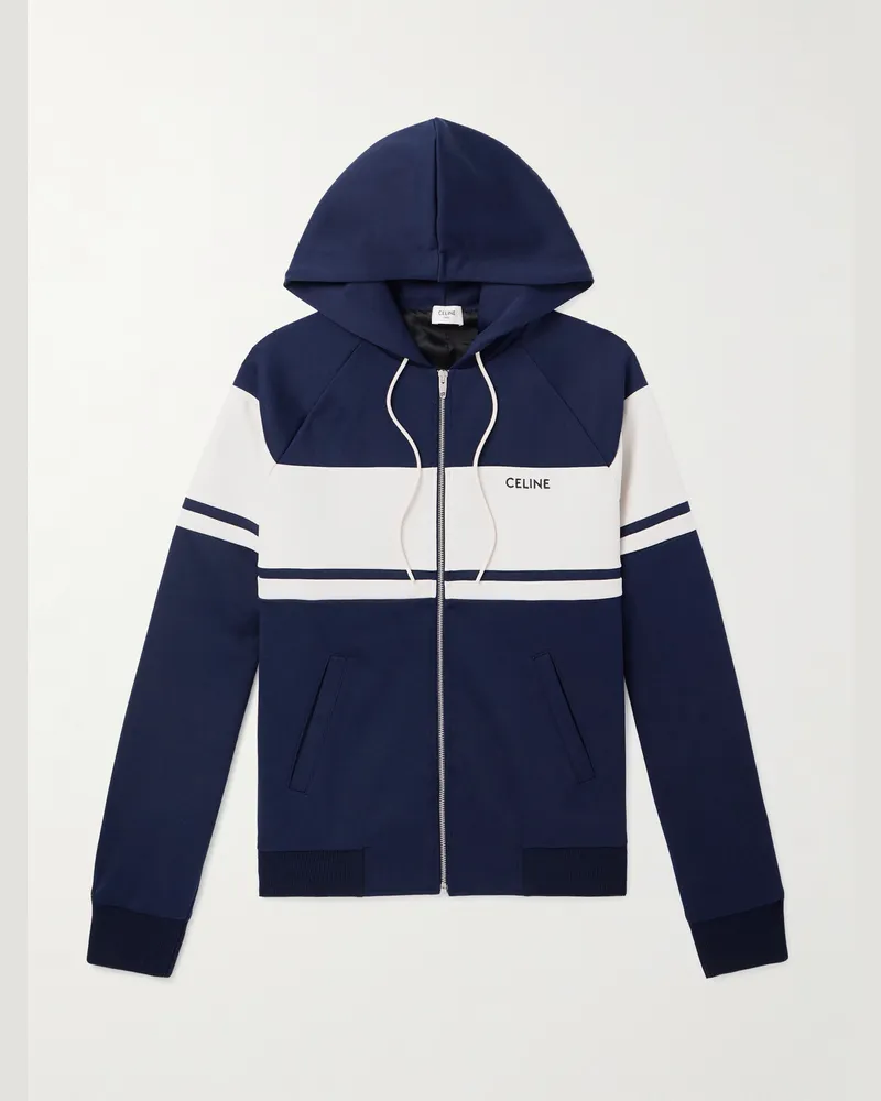 Celine Trainingsjacke aus Jersey mit Logostickerei, Streifen und Kapuze Blau