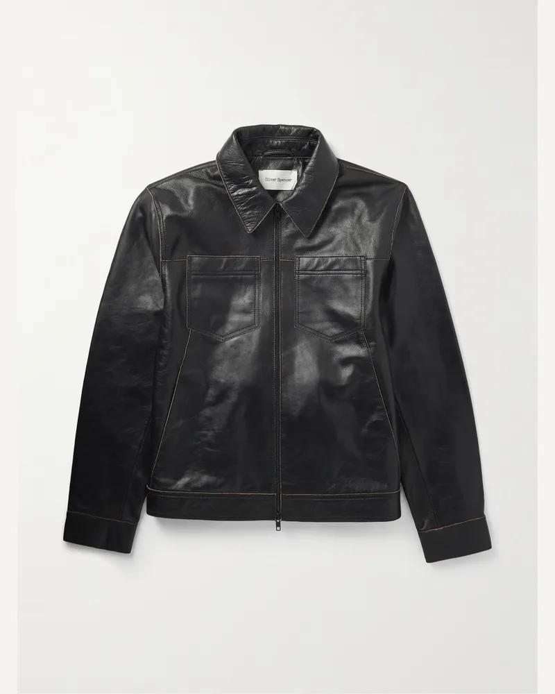 Oliver Spencer Norton Leather Jacket Black