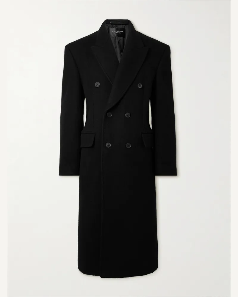 Balenciaga Doppelreihiger Oversized-Mantel aus Filz aus einer Kaschmir-Wollmischung Schwarz