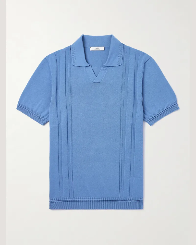 MR P. Schmal geschnittenes Polohemd aus Merinowolle mit Streifen Blau