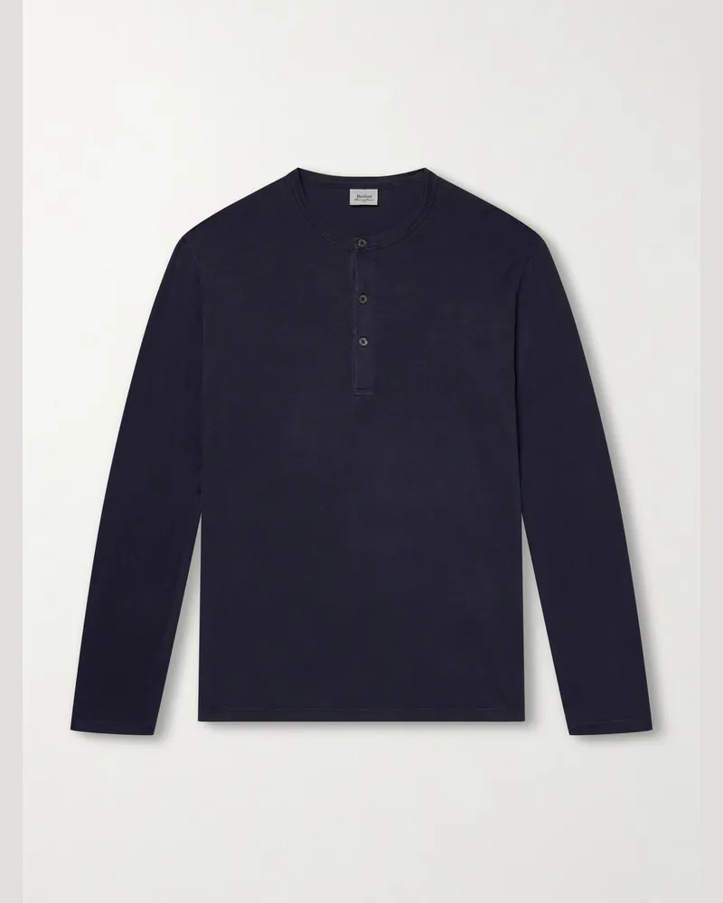 Hartford Garment-Dyed Lyocell and Cotton-Blend Jersey Henley Shirt Blue