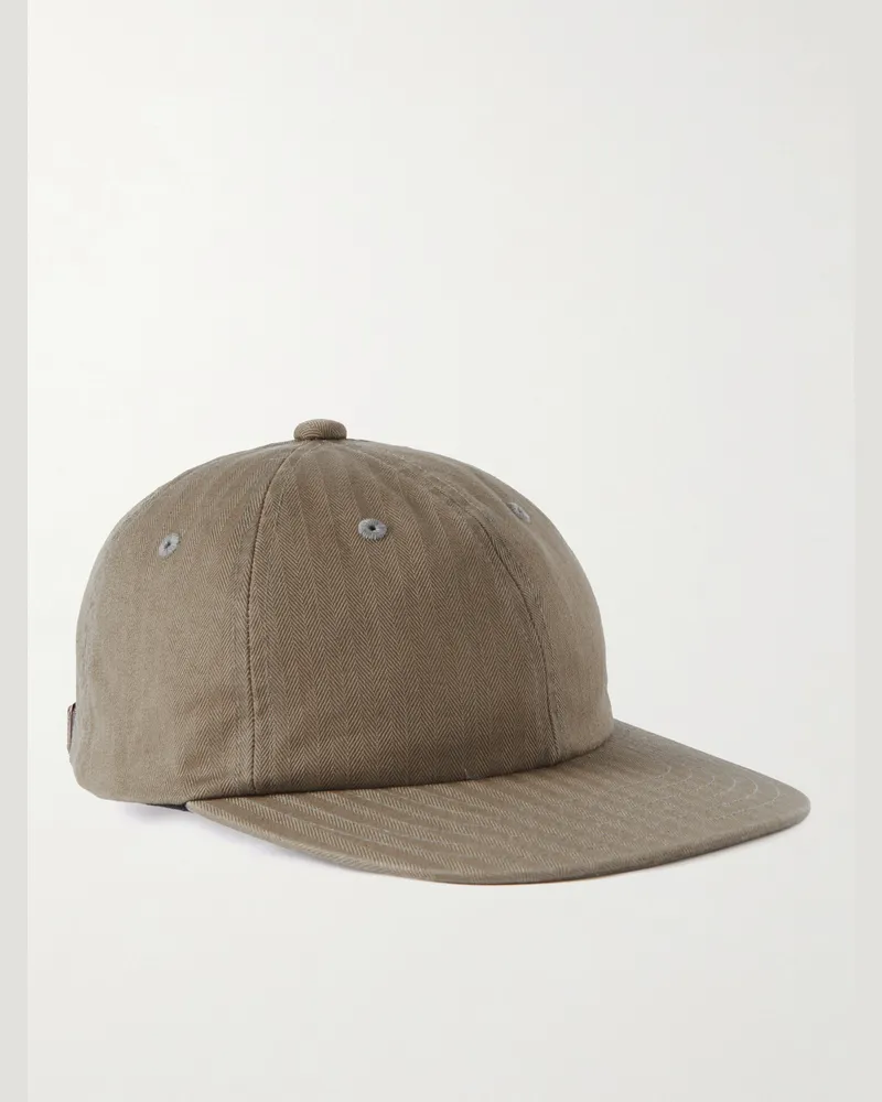 Beams Plus Leather-Trimmed Herringbone Cotton Cap Green