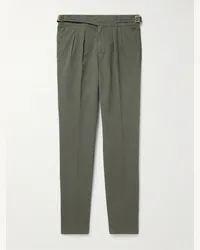 Rubinacci Manny schmal zulaufende Bundfaltenhose aus Baumwoll-Twill Grün