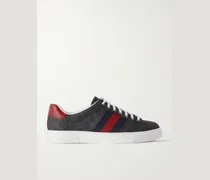 Ace Leather and Webbing-Trimmed Monogrammed Supreme Coated-Canvas Sneakers
