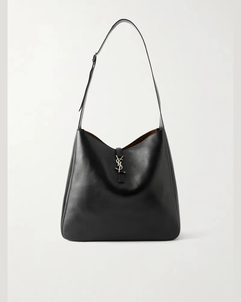 Saint Laurent Le 5 à 7 Logo-Embellished Full-Grain Leather Messenger Bag Black