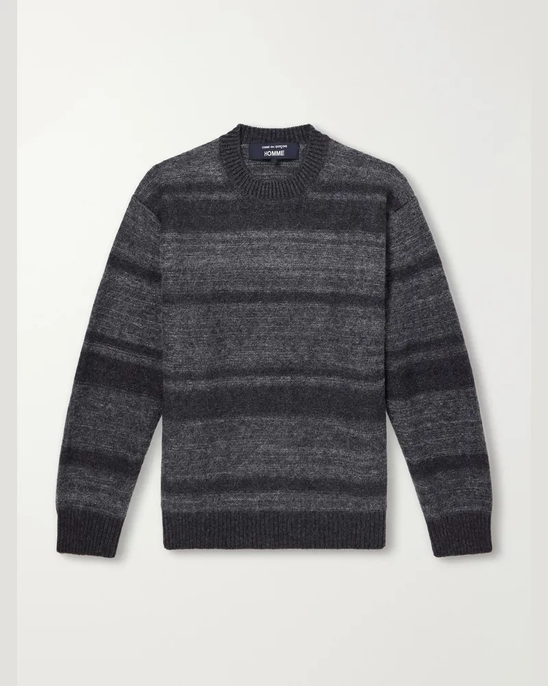 Comme des Garçons Striped Brushed Wool-Blend Sweater Gray