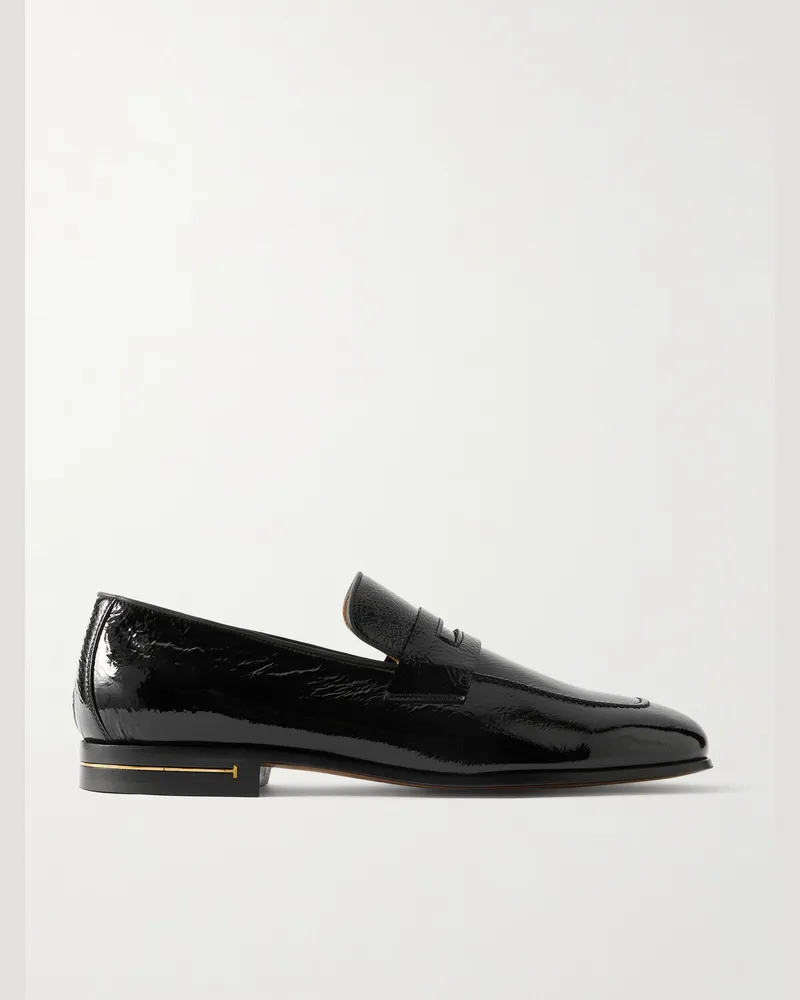 Tom Ford Gigi Pennyloafers aus Craquelé-Lackleder Schwarz