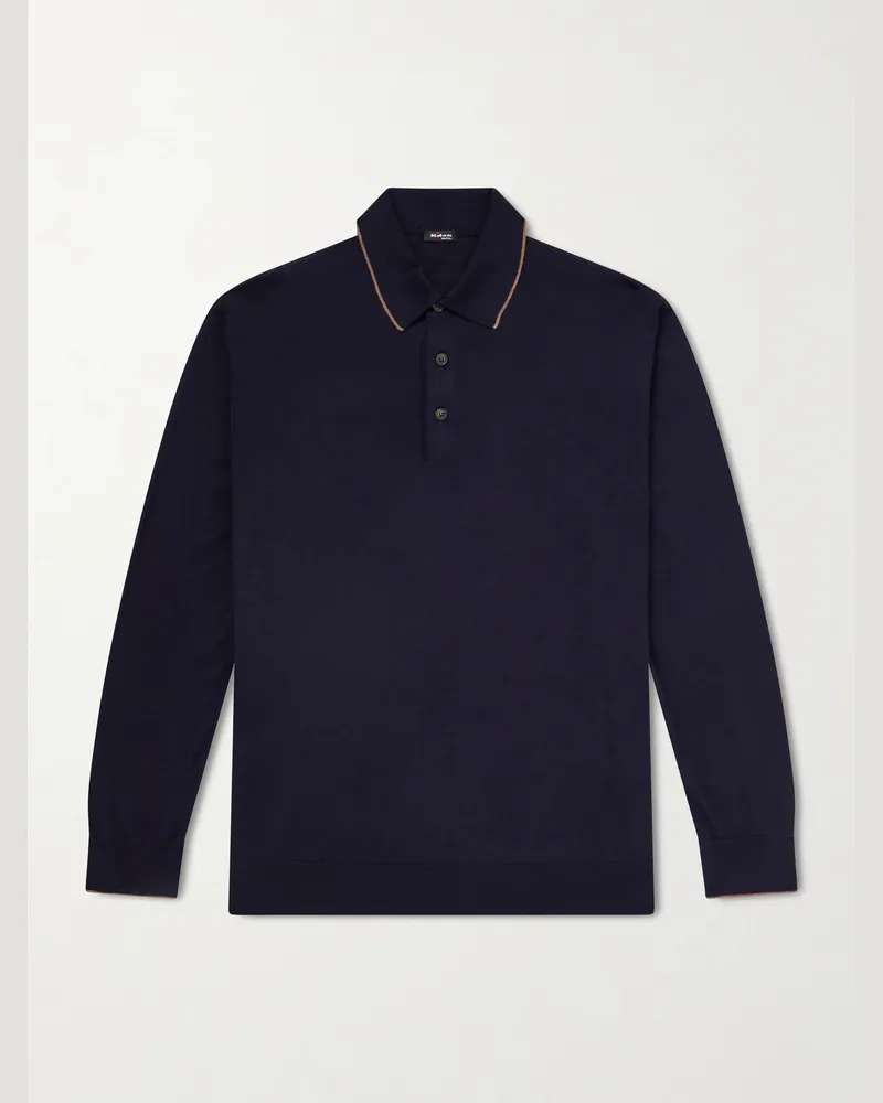 Kiton Merino Wool Polo Shirt Blue
