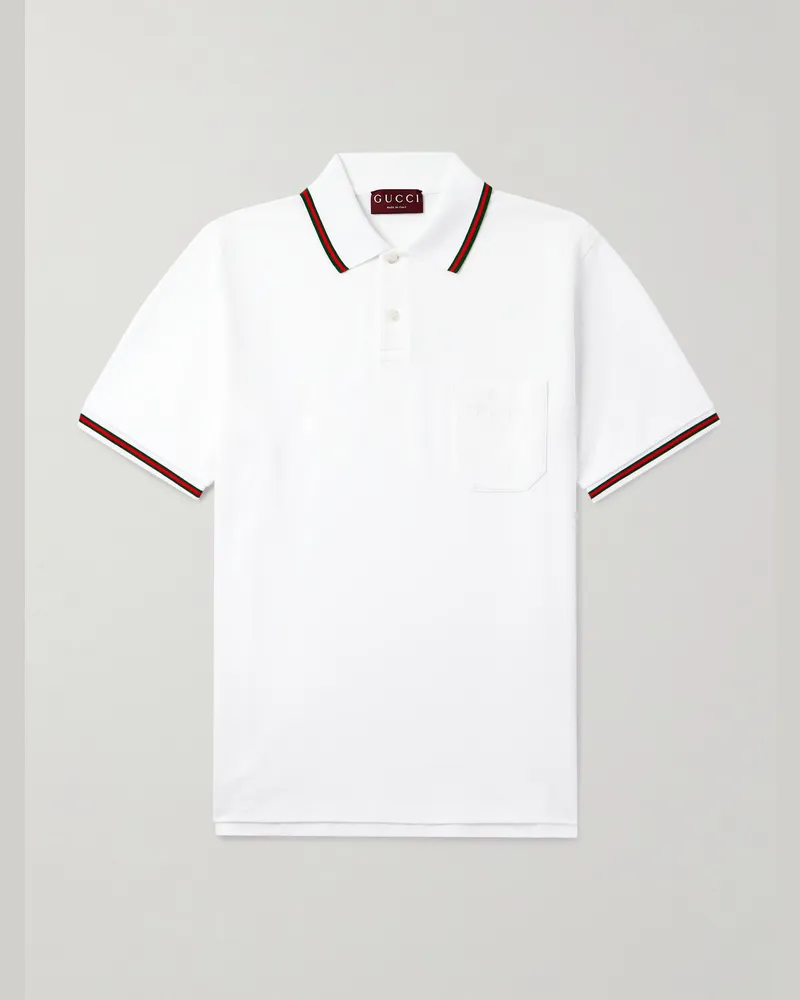 Gucci Logo-Embroidered Cotton-Blend Piqué Polo Shirt White