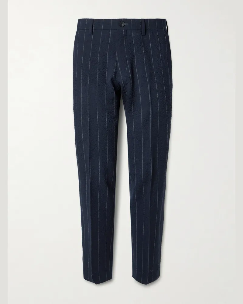 MR P. Philip Tapered Pinstriped Wool-Blend Seersucker Suit Trousers Blue