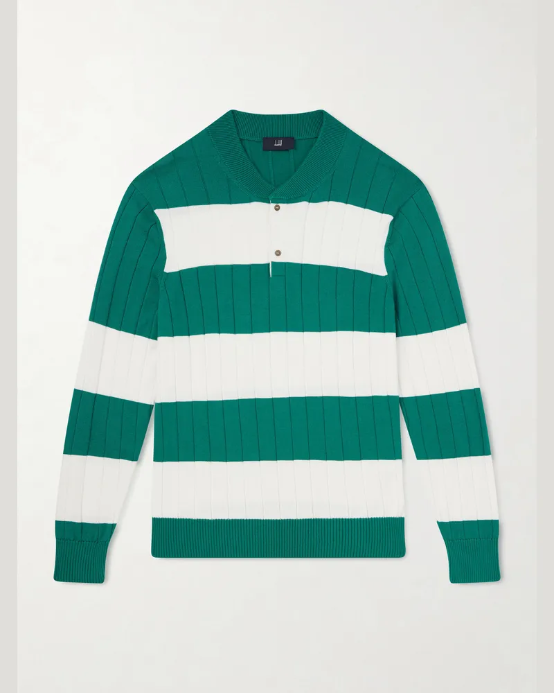 Dunhill Striped Cashmere and Silk-Blend Polo Shirt Green