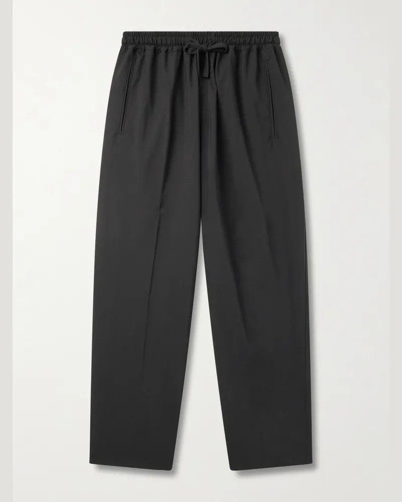 Umit Benan Julian Straight-Leg Virgin Wool Drawstring Trousers Black