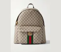 Ophidia Medium Leather-Trimmed Monogrammed Coated-Canvas Backpack