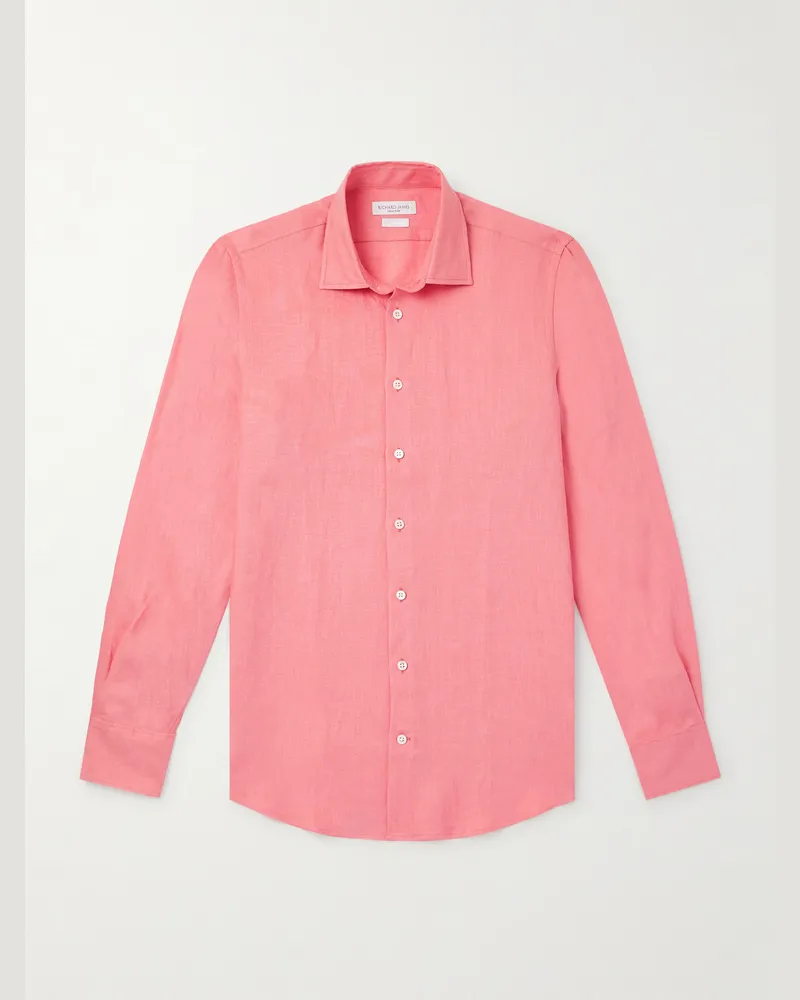 Richard James Schmal geschnittenes Hemd aus Leinen Pink