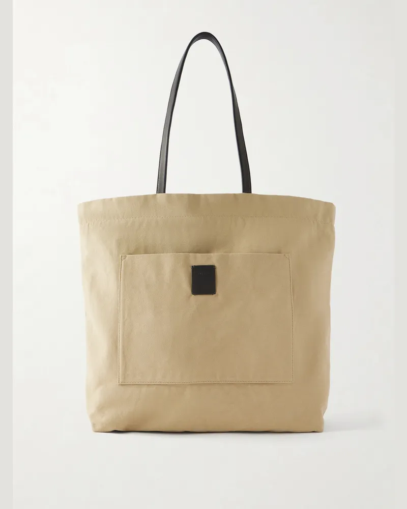 The Row Tori Leather-Trimmed Cotton-Canvas Tote Bag Neutrals