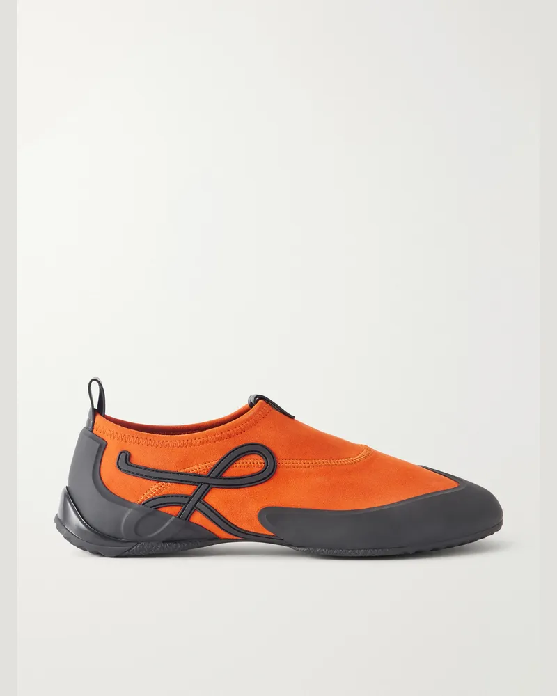 Loewe Grip Aqua Rubber-Trimmed Stretch Suede Sneakers Orange