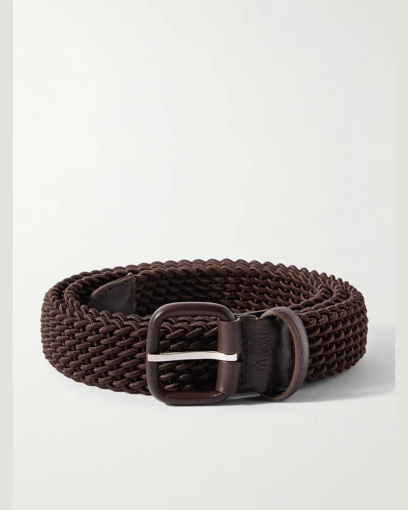 Charvet Gürtel aus geflochtener Kordel mit Lederbesatz, 3 cm Braun