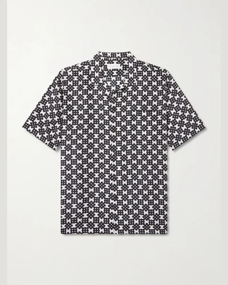 Dries van Noten Hemd aus bedrucktem Seiden-Twill mit Reverskragen Schwarz