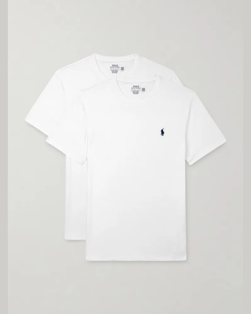 Ralph Lauren Set aus zwei schmal geschnittenen T-Shirts aus Baumwoll-Jersey mit Logostickerei Weiß