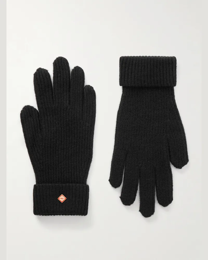 Casablanca Paris Ribbed Wool Gloves Black