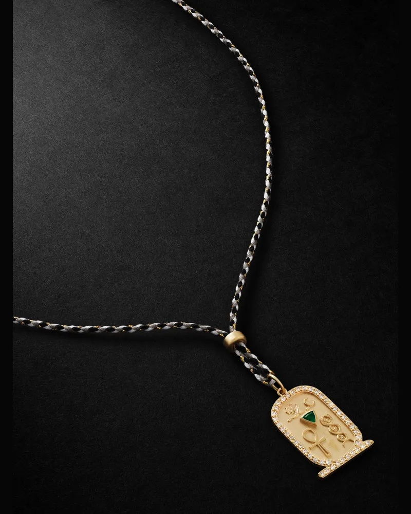 Jacquie Aiche Kette aus Seidenkordel mit Details aus Gold, Diamanten und Smaragd Gold