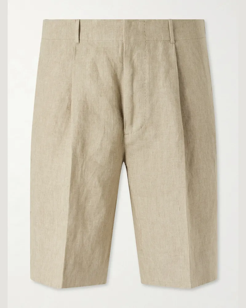 Slowear Straight-Leg Pleated Linen Shorts Neutrals