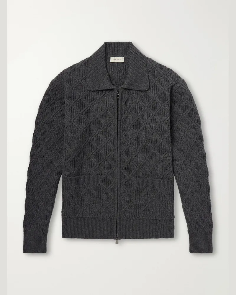 PIACENZA 1733 Cable-Knit Virgin Wool Zip-Up Sweater Gray