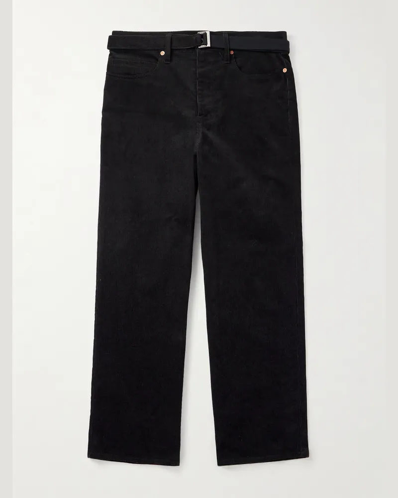 Sacai Gerade geschnittene Hose aus Cord aus einer Baumwollmischung mit Gürtel Schwarz