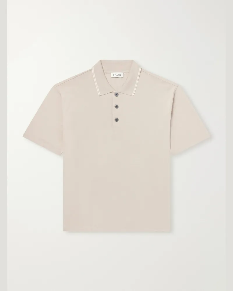 Frame Denim Cotton-Piqué Polo Shirt Neutrals