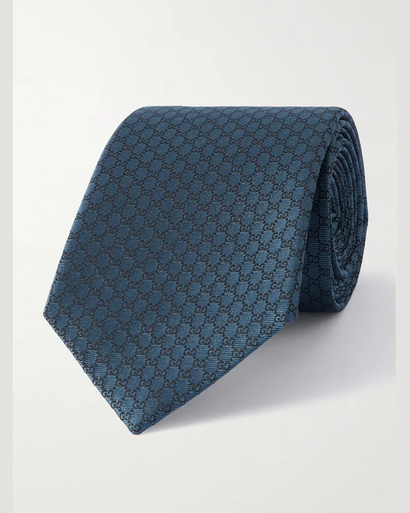 Gucci Krawatte aus Seiden-Jacquard mit Logomuster, 7 cm Blau