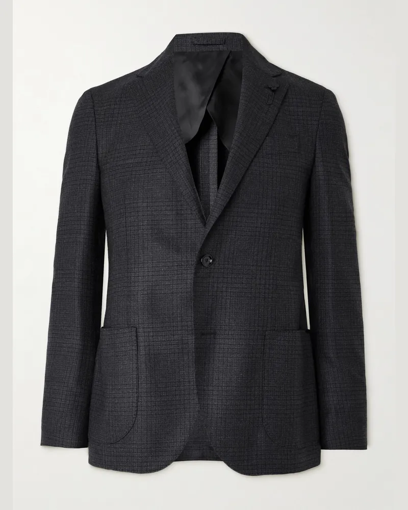 LARDINI Prince of Wales Checked Wool Suit Jacket Gray