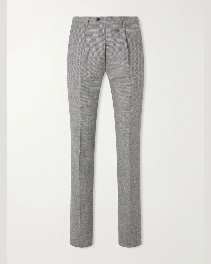 Slowear Incotex Straight-Leg Houndstooth Wool-Blend Trousers Gray