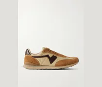 FKT Runner Leather and Suede-Trimmed Canvas Sneakers