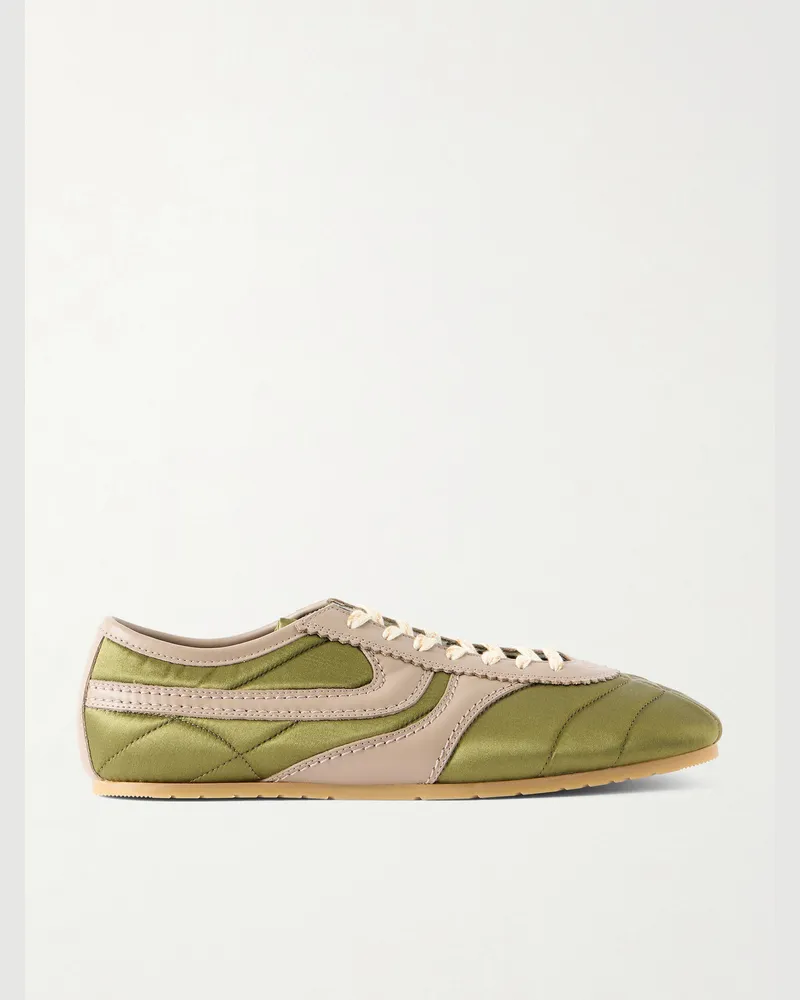 Dries van Noten Sneakers aus gestepptem Satin mit Lederbesatz Grün