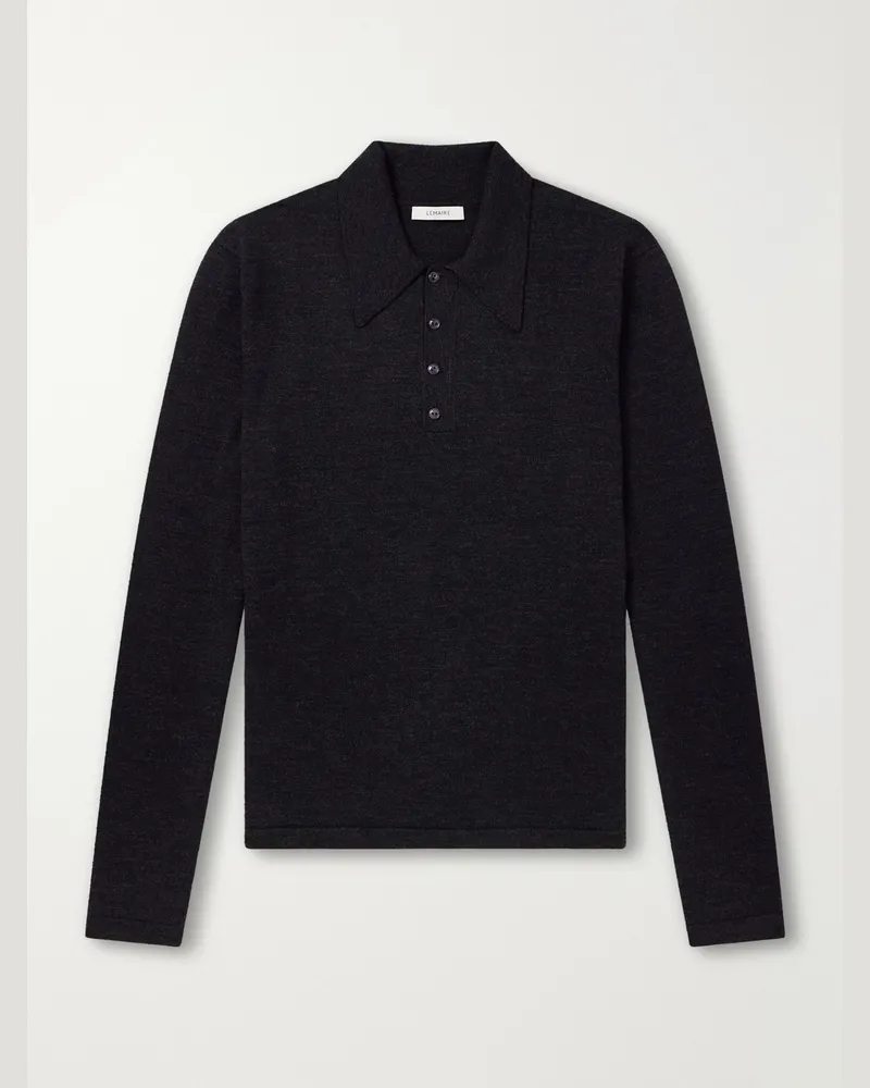 Christophe Lemaire Mouliné Wool Polo Shirt Black