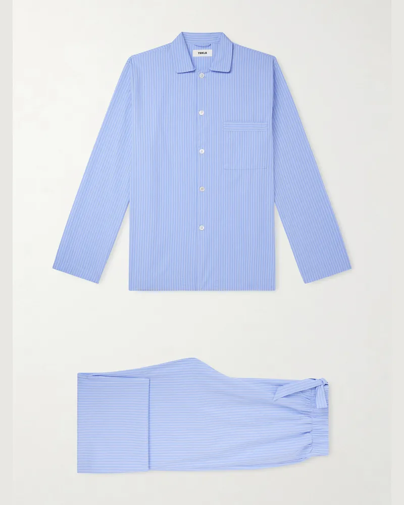 TEKLA Striped Organic Cotton-Poplin Pyjamas Blue