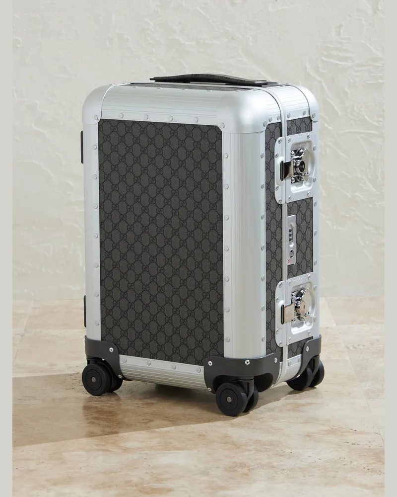 Gucci Porter Steel-Trimmed GG Supreme-Canvas Suitcase Silver