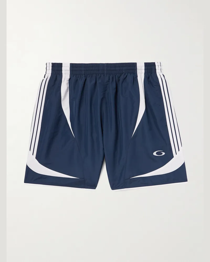 Balenciaga Straight-Leg Embroidered Striped Swim Shorts Blue