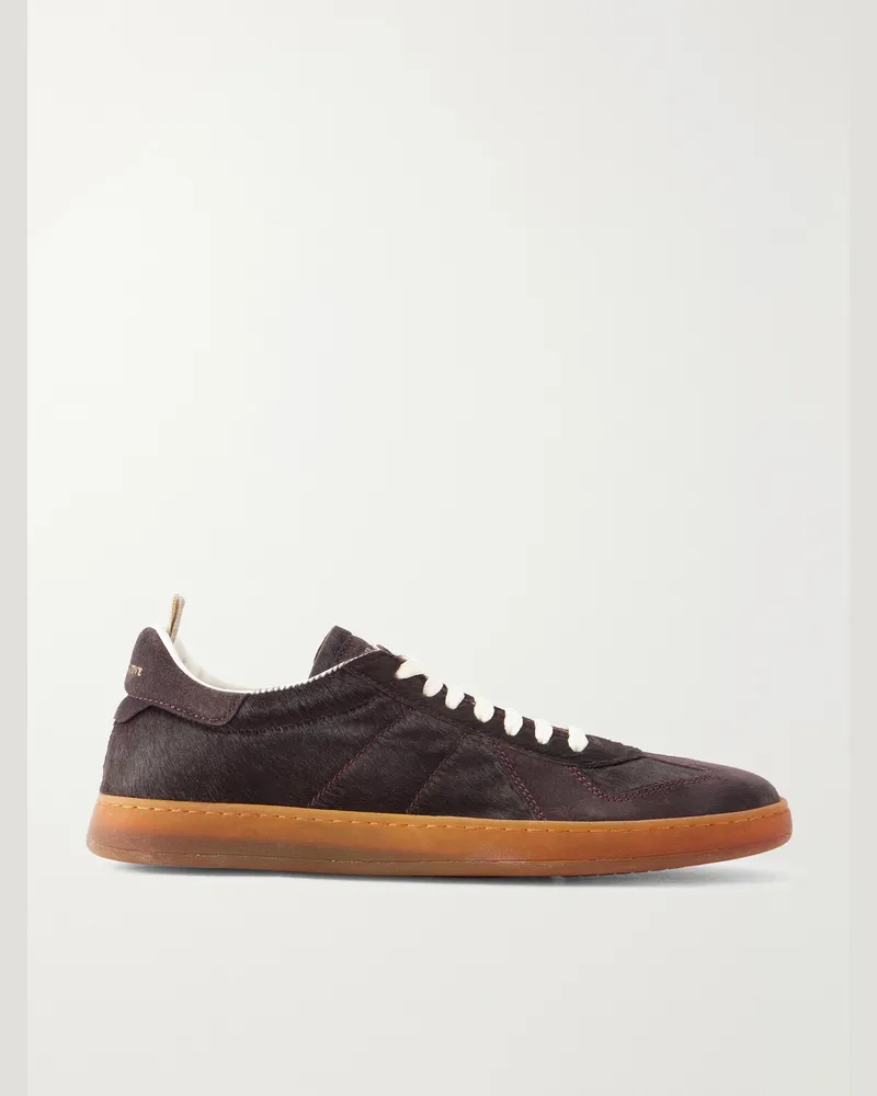 Officine Creative Italia Militia 002 Suede-Trimmed Calf Hair Snakers Burgundy