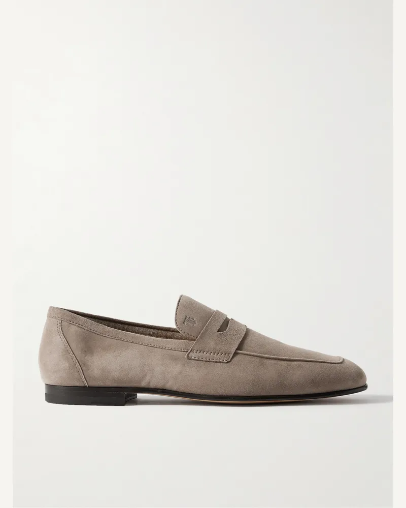TOD'S Suede Penny Loafers Neutrals